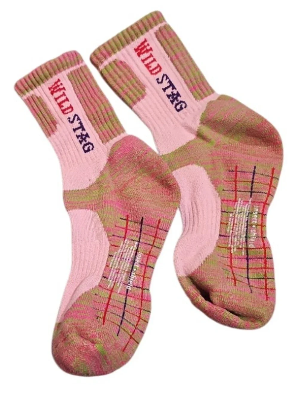 Wild Stag Insect Shield Hiking Socks 2 Pair Pink Green Bug Repellent Outdoor